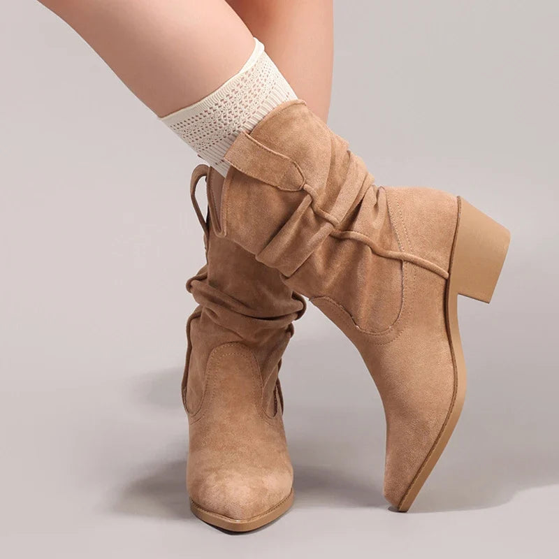 Free-Spirited Crinkled Suede Western Ankle Boots