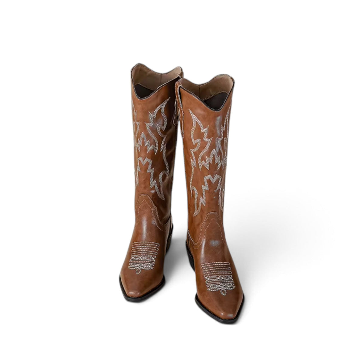Heritage-Inspired Brown Embroidered Heeled Western Boots