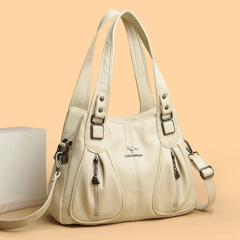 Genuine Leather Bucket Bag with Contemporary Detail