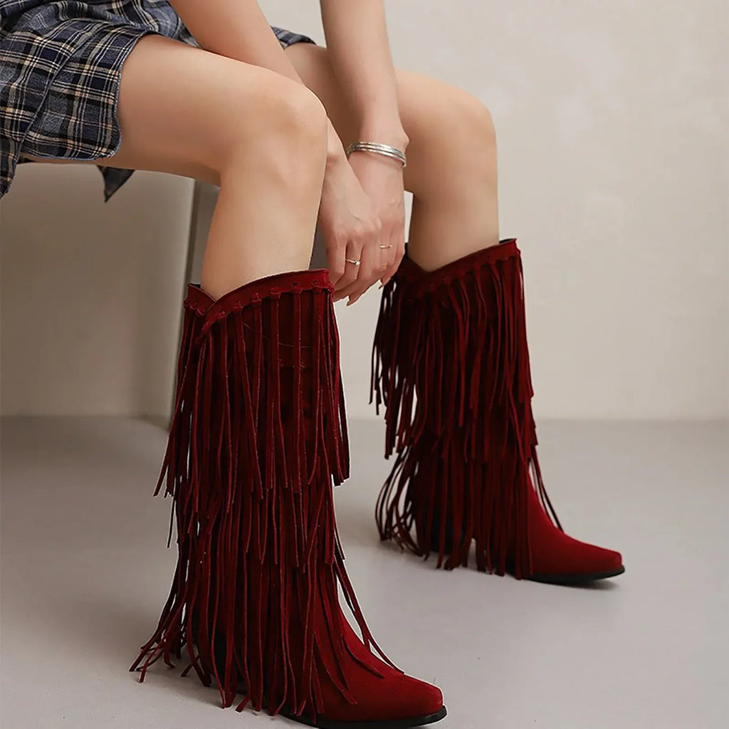 Rodeo-Ready Fringed Mid-Calf Western Boots