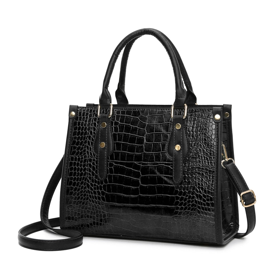 Croc-Effect Synthetic Leather Shoulder Bag