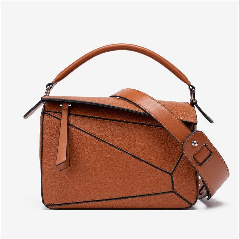 PU Leather Shoulder Bag with Geometric Detail