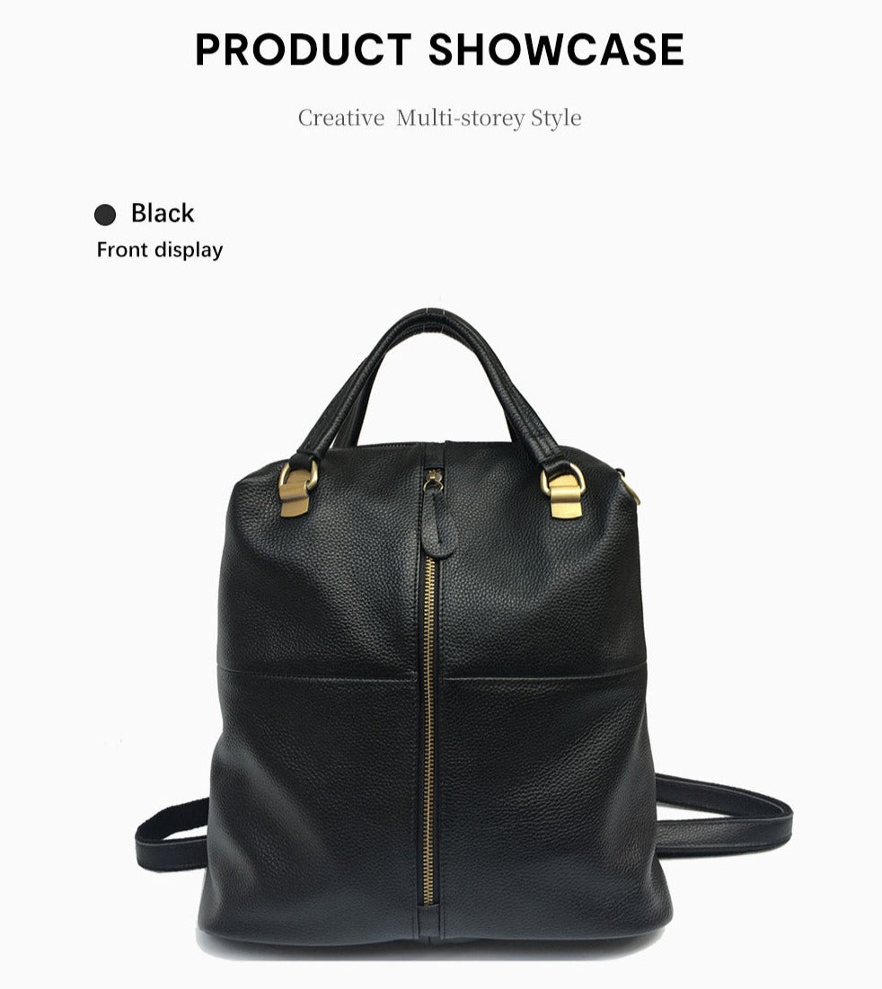 Genuine Leather Backpack with Anti-Theft Detail