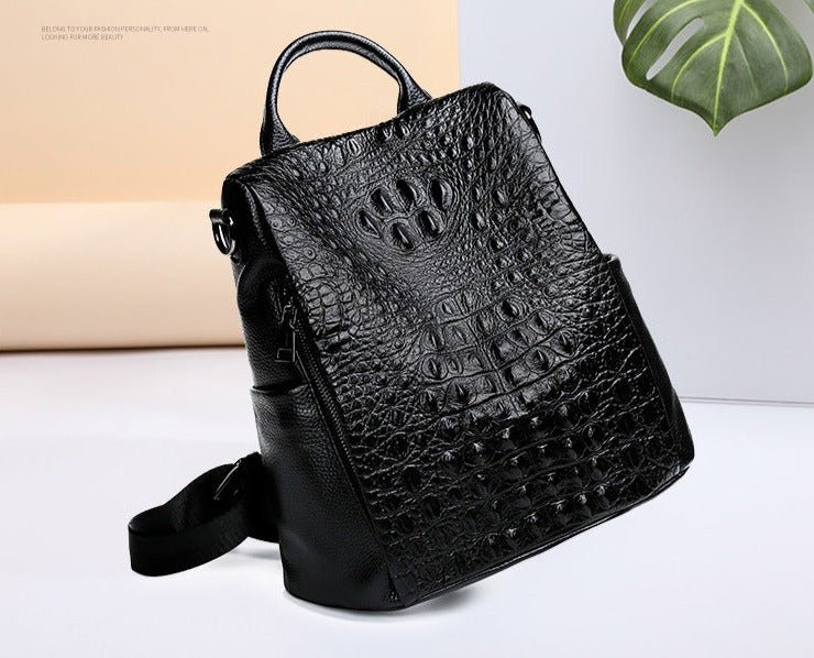 Croc-Effect Genuine Leather Backpack
