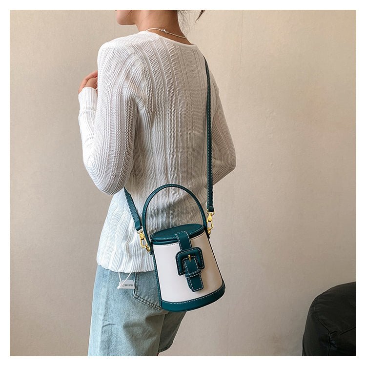 Box-Shape Genuine Leather Crossbody Bag