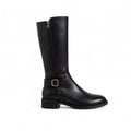Statement Tall Black Boots with Metal Buckle