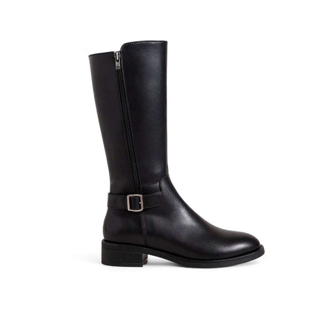 Statement Tall Black Boots with Metal Buckle