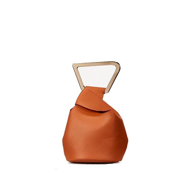 Leather Bucket Bag with Round Detail