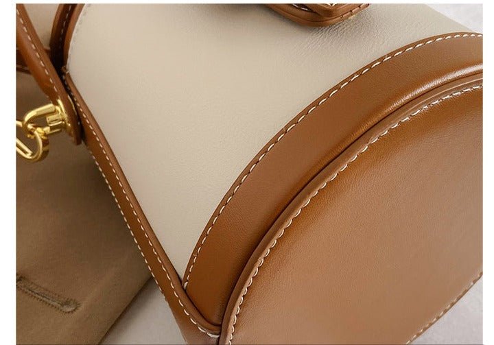 Box-Shape Genuine Leather Crossbody Bag