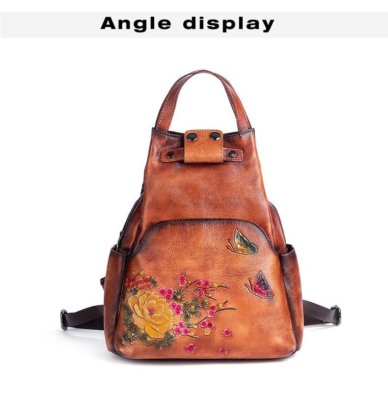 Genuine Leather Backpack with Sculpted Detail