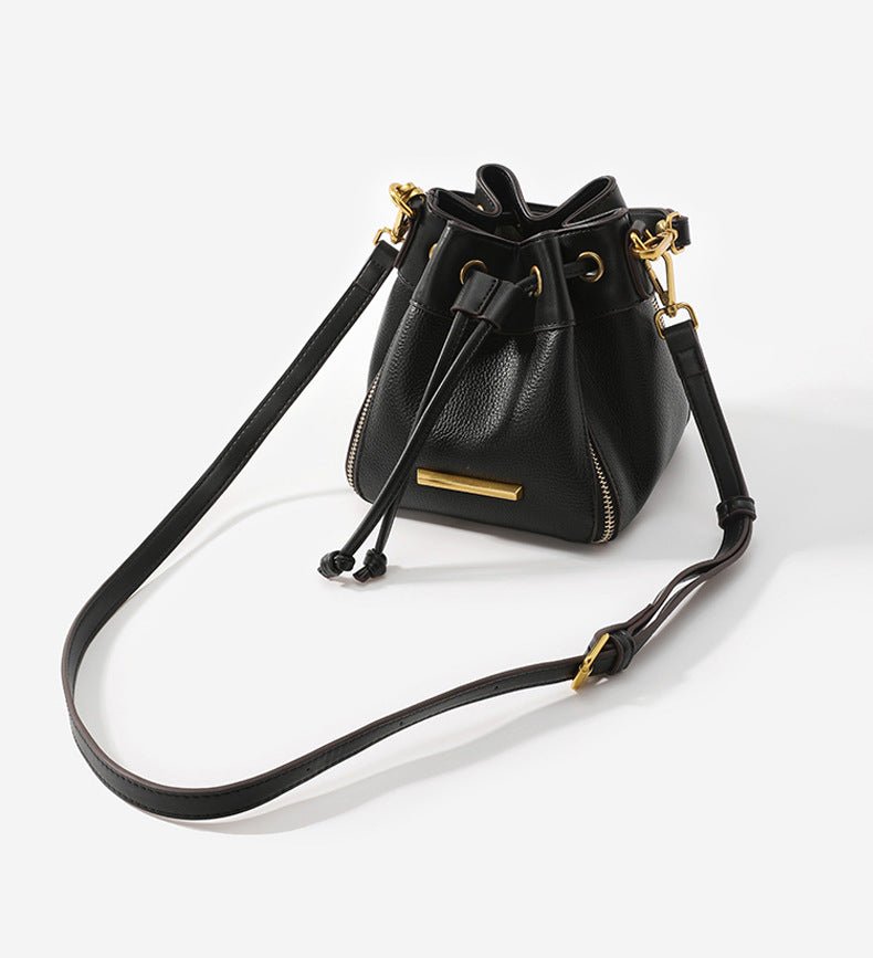 Genuine Leather Bucket Bag with Signature Detail
