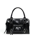 Statement Faye Glossy Black Leather Shoulder Bag