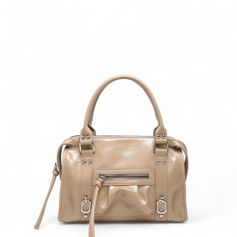 Statement Faye Glossy Black Leather Shoulder Bag