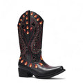 Bold Flame-Embroidered Western Ankle Boots