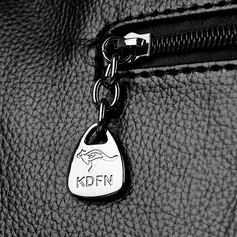 Genuine Leather Bucket Bag with Contemporary Detail