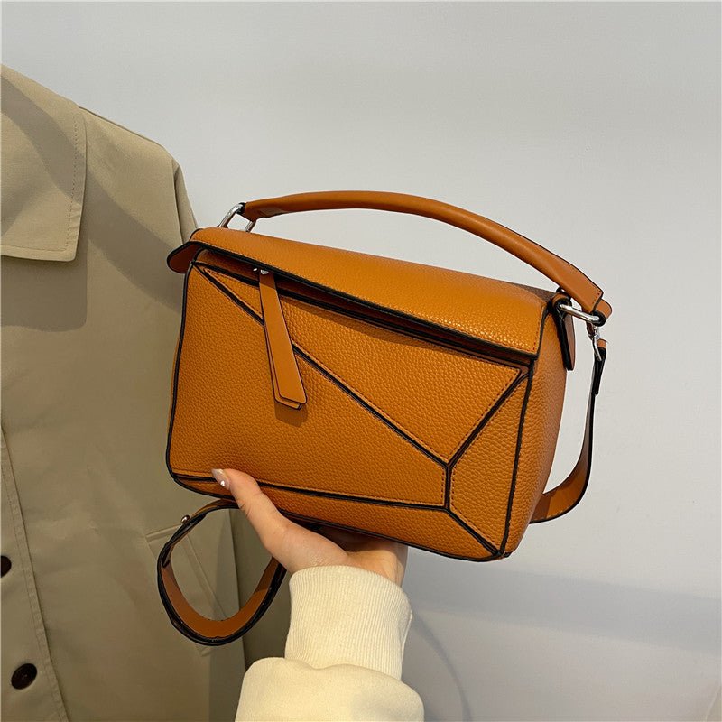 PU Leather Shoulder Bag with Geometric Detail