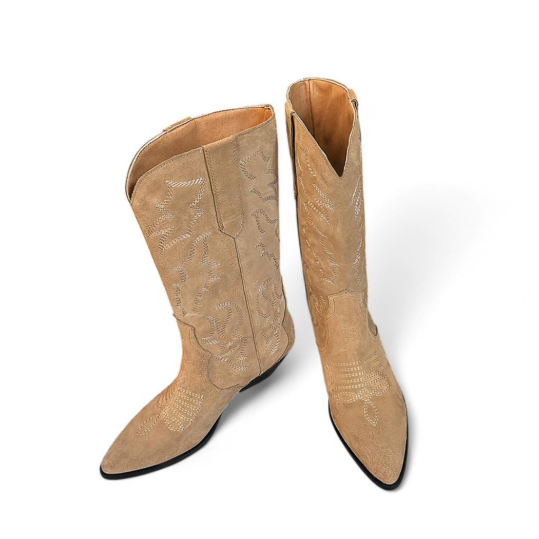 The Everyday Patterned Brown Suede Western Boots