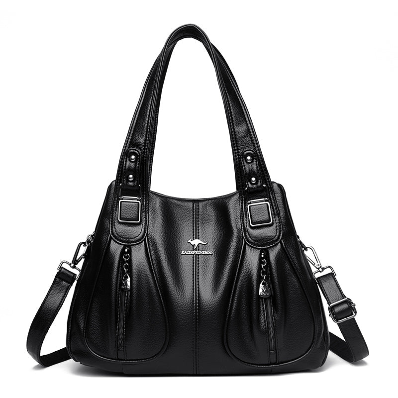 Genuine Leather Bucket Bag with Contemporary Detail