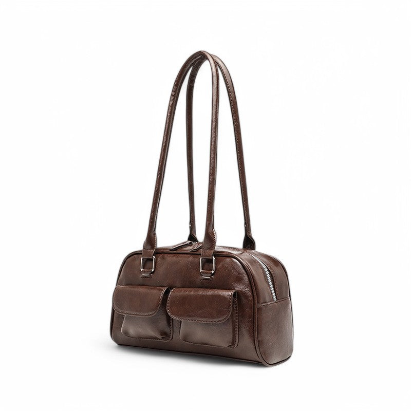 Refined Multi-Pocket Leather Shoulder Bag