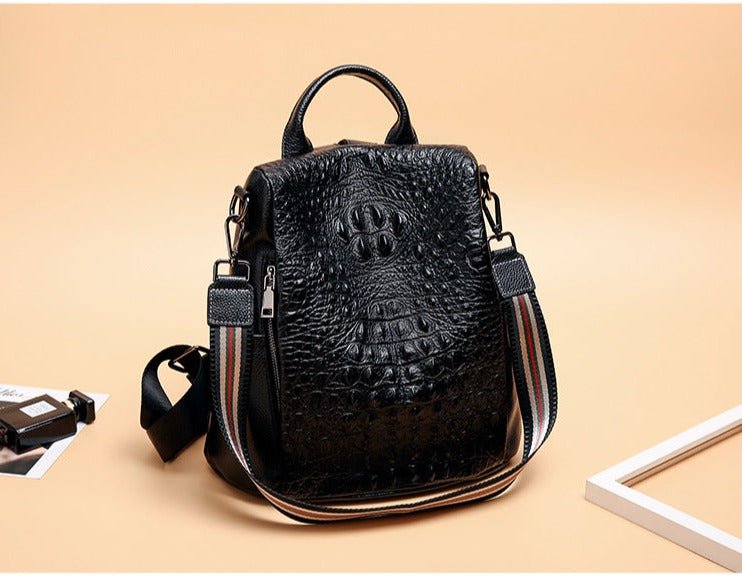 Croc-Effect Genuine Leather Backpack