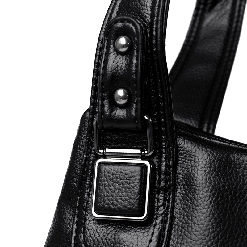Genuine Leather Bucket Bag with Contemporary Detail