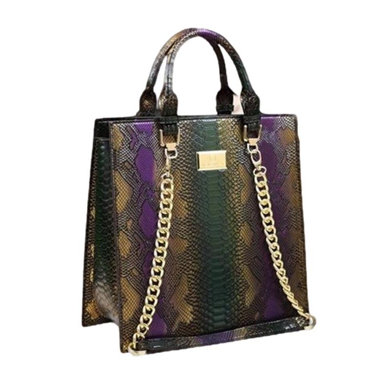 Snake-Effect Genuine Leather Phone Bag
