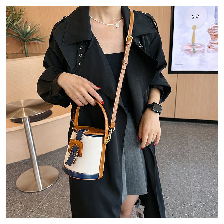Box-Shape Genuine Leather Crossbody Bag