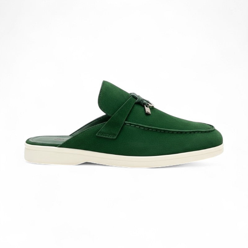 Refined Suede Mule Loafers with Metallic Detail