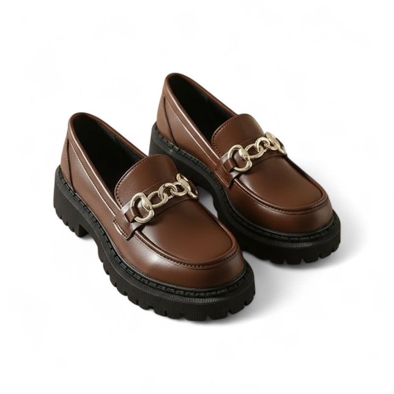 Signature Matte Wedge Loafers with Gold Chain