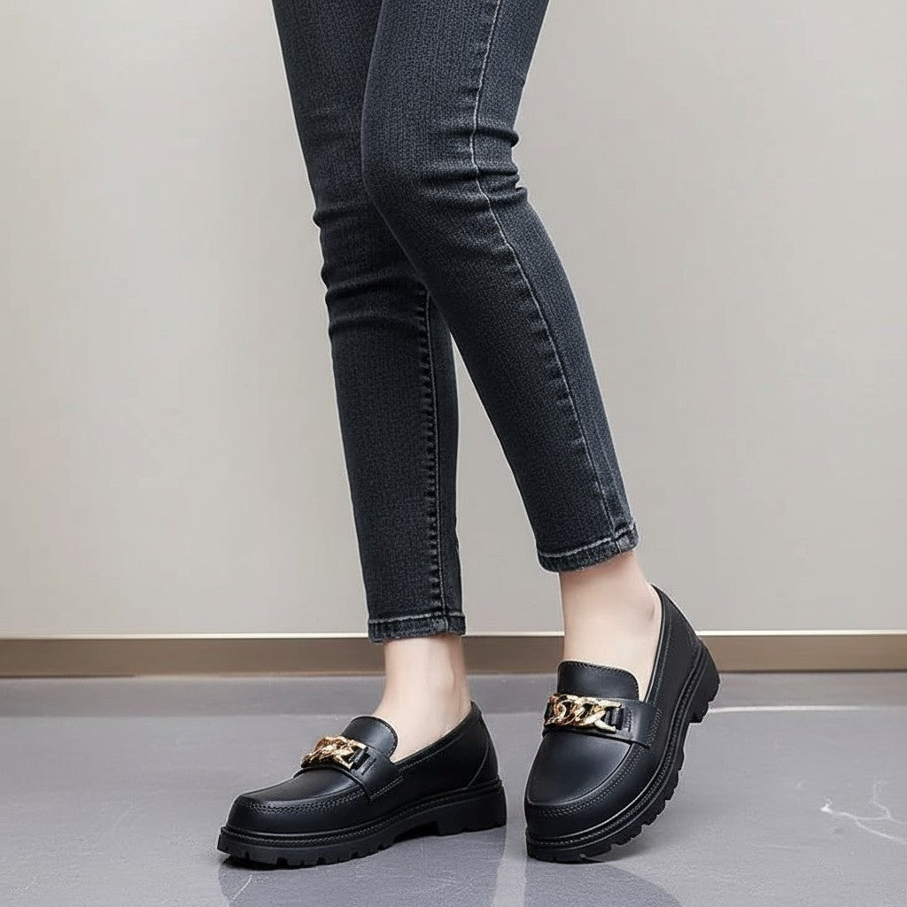 Statement Chunky Sole Loafers with Gold Chain