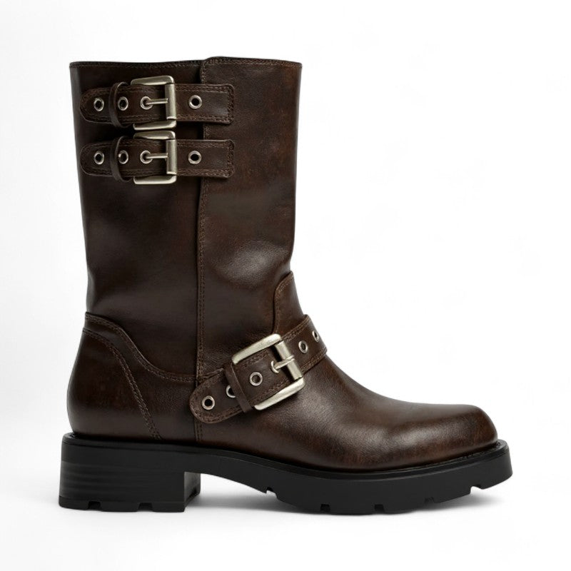 Bold Rosalinde Brown Riding Boots with Metal Buckles