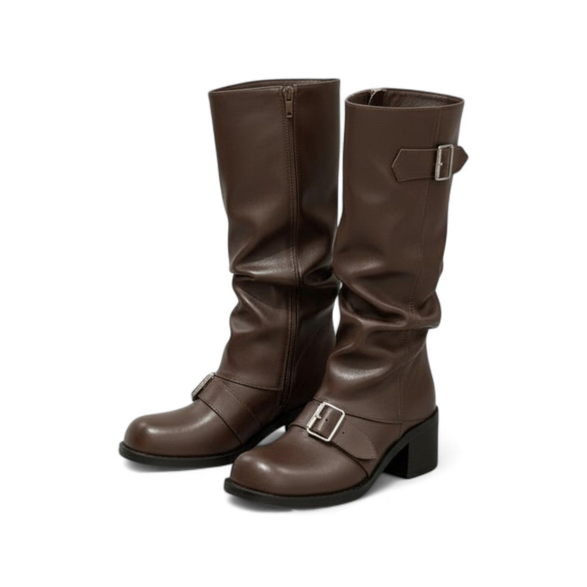 Effortless Slouch Riding Boots with Buckle Detail