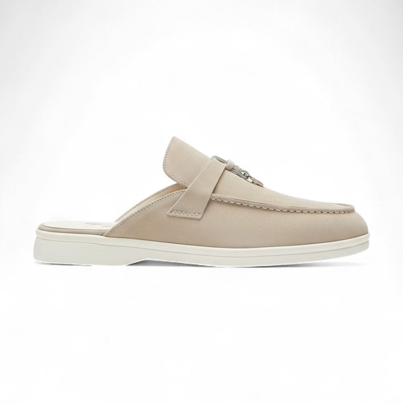 Refined Suede Mule Loafers with Metallic Detail