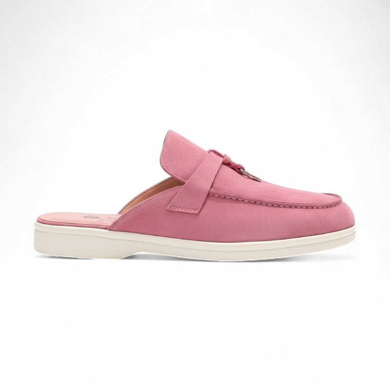 Refined Suede Mule Loafers with Metallic Detail