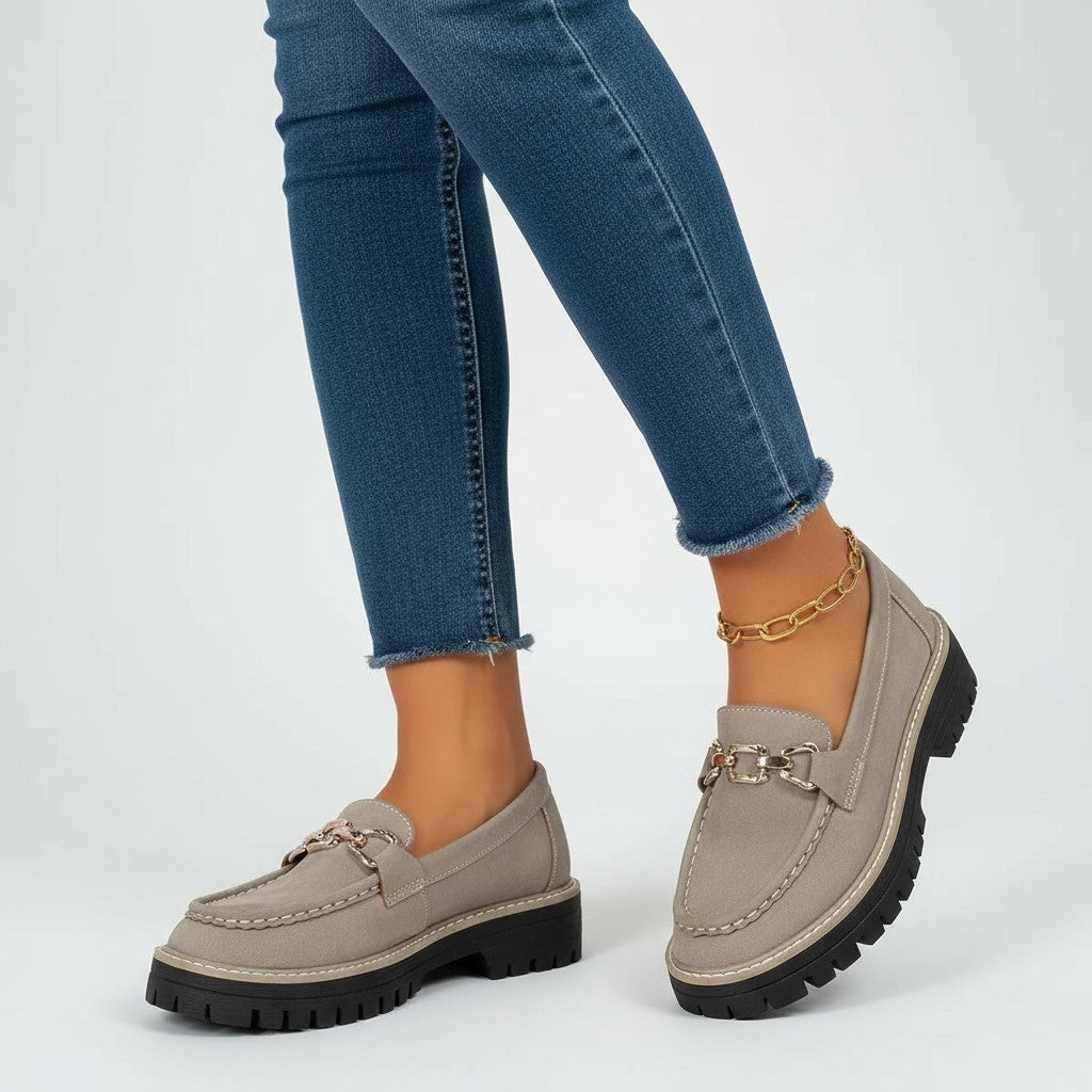 Signature Chunky Loafers with Gold Chain and Contrast Stitching