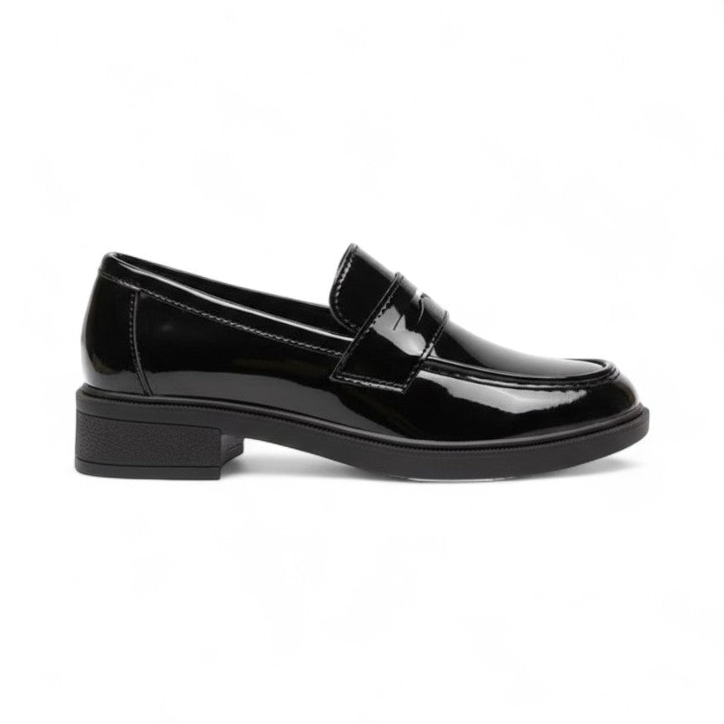 Sleek Fiorella Black Patent Leather Loafers with Glossy Finish