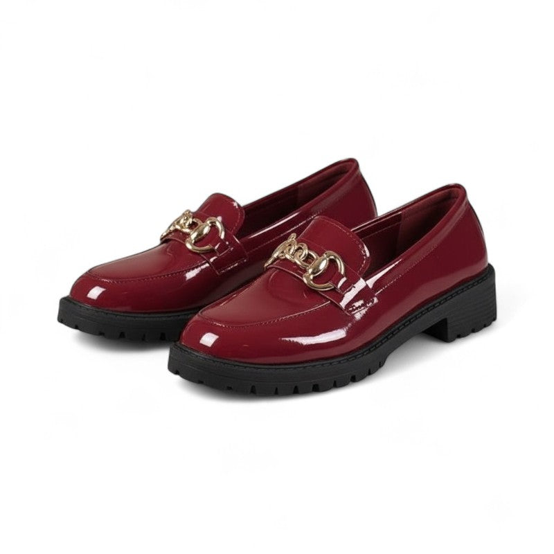 Statement Iolanthe Patent Leather Loafers with Gold Chain
