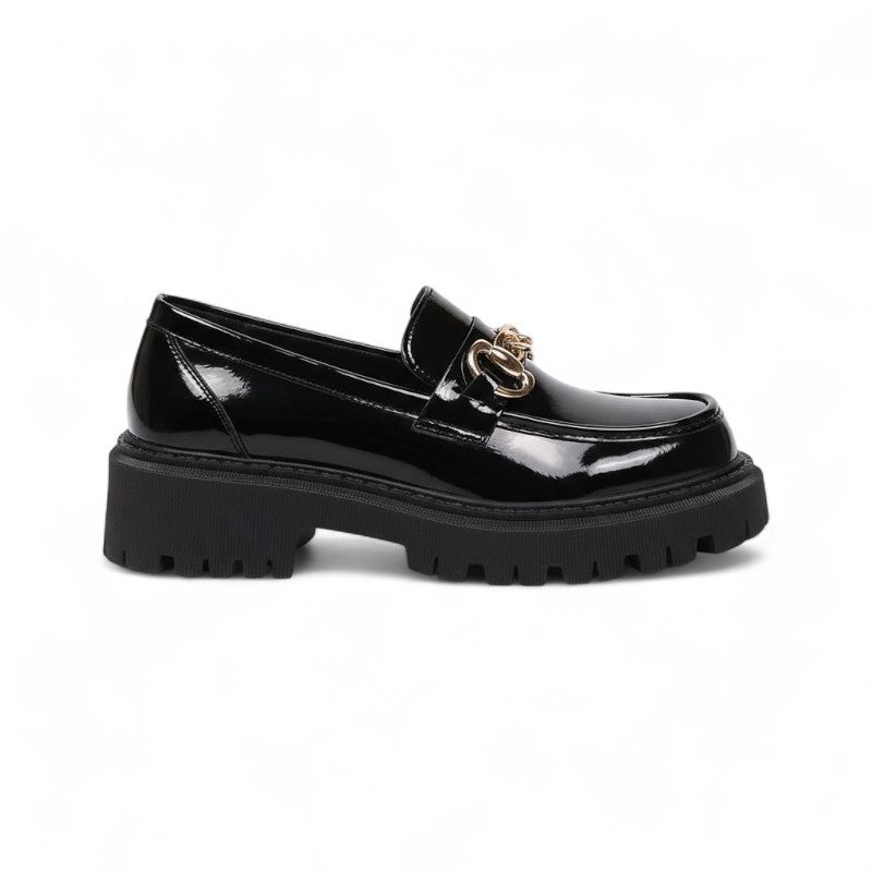 Statement Zorina Patent Loafers with Chain and Chunky Sole