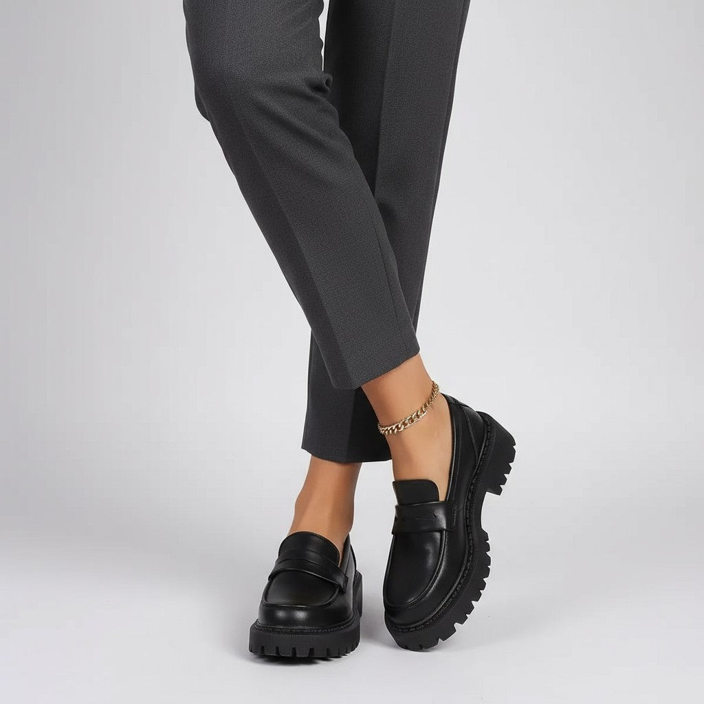 Understated Black Wedge Loafers