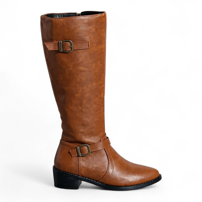 Polished Riding Boots with Gold Buckles
