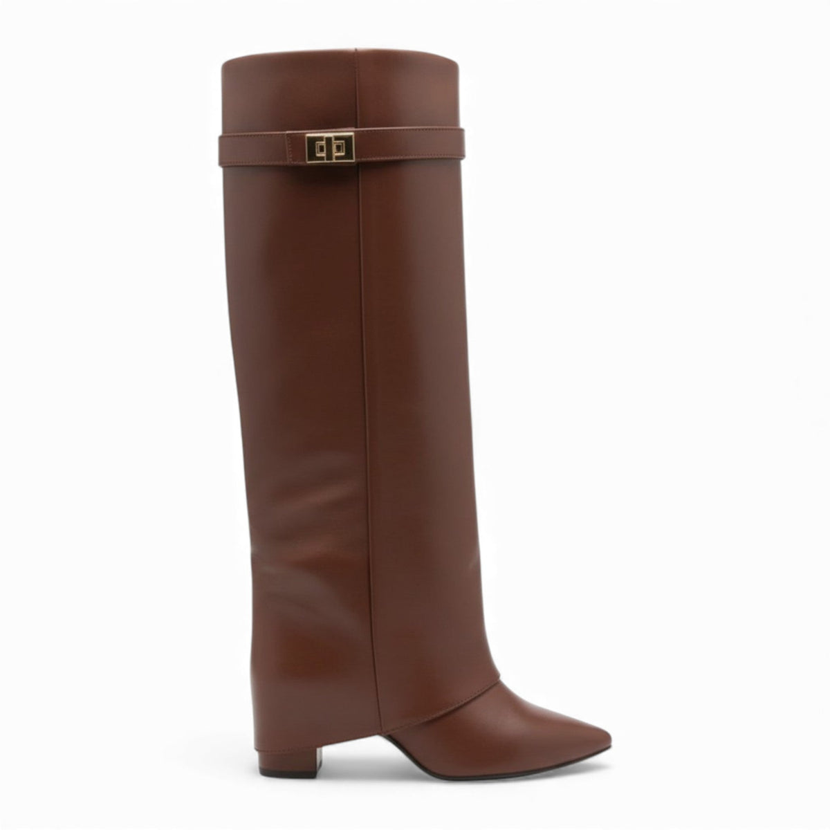 Effortless Slouch Leather Boots with Gold Buckle