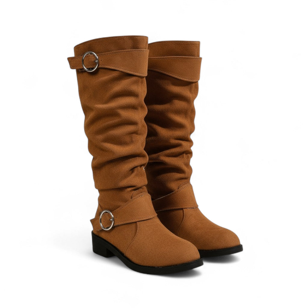 Refined Umeko Ruched Suede Boots with Buckle