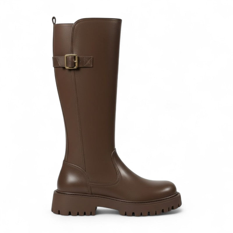 Refined Black Riding Boots with Strap Detail