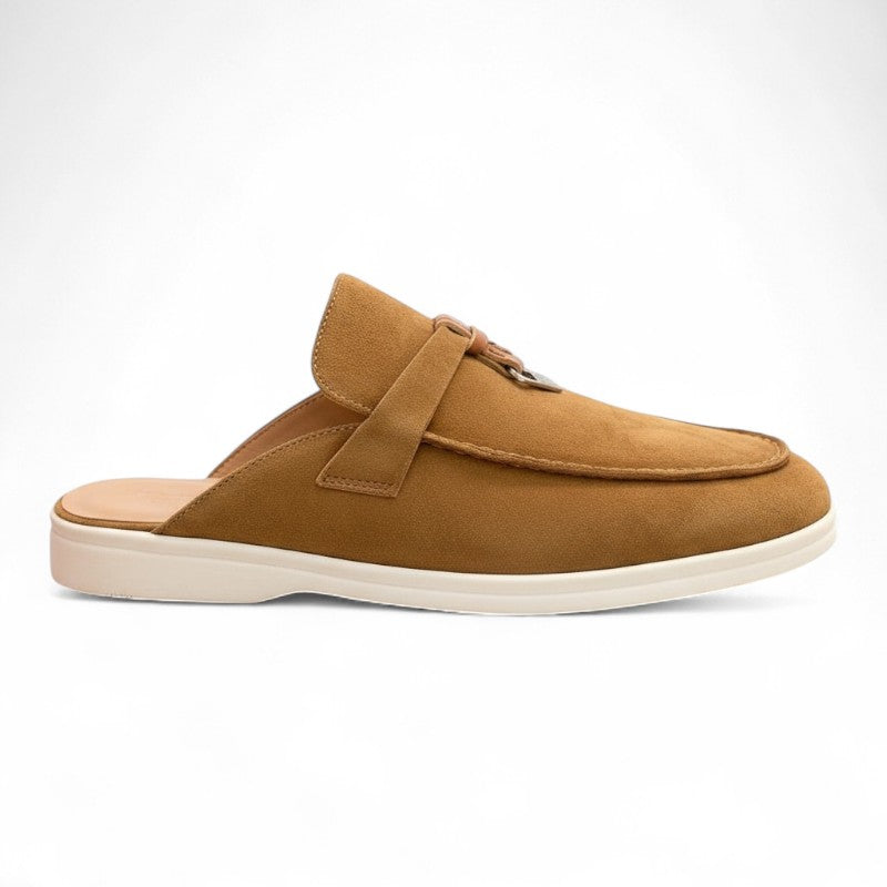 Refined Suede Mule Loafers with Metallic Detail