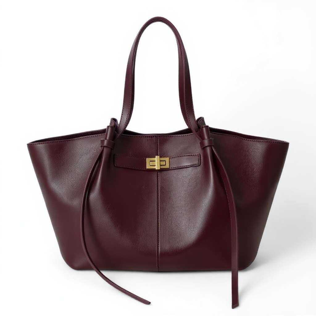 Polished Structured Leather Bag in Cognac