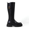 Refined Black Riding Boots with Strap Detail