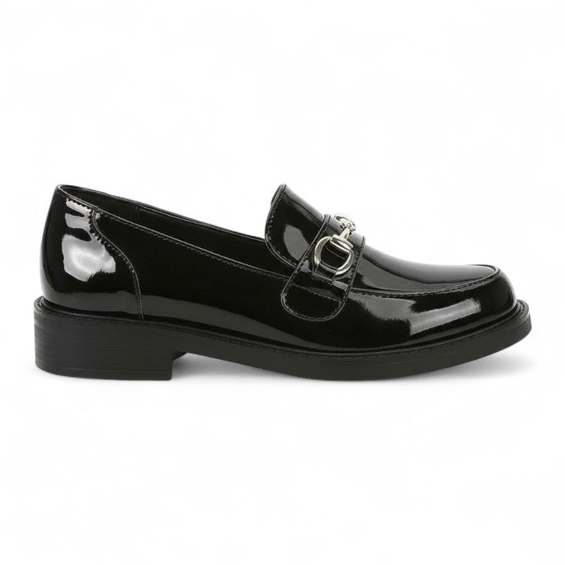 Refined Lysandra Patent Loafers with Metallic Detail