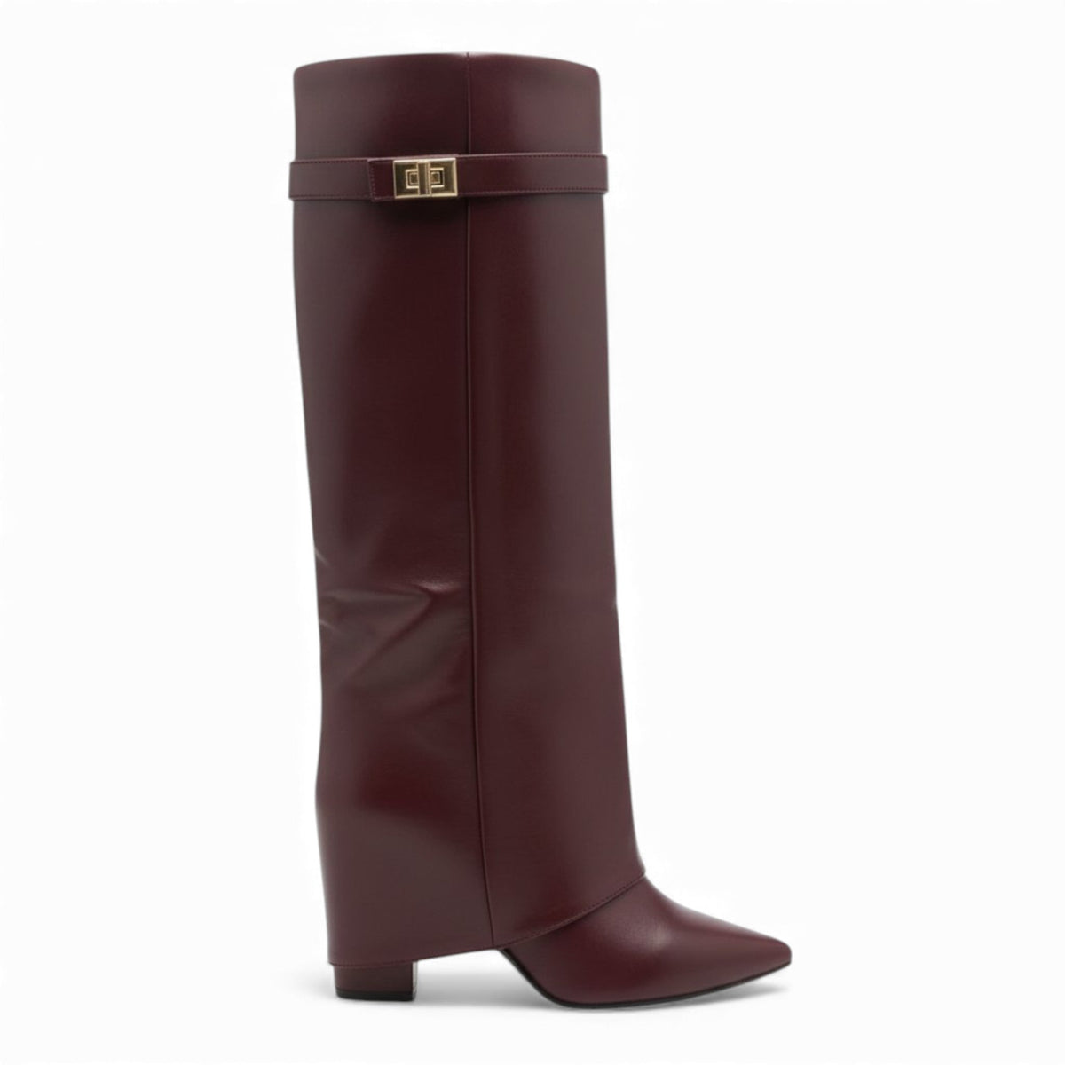 Effortless Slouch Leather Boots with Gold Buckle