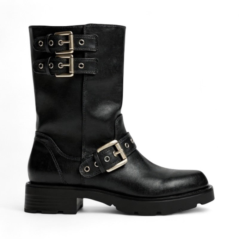 Bold Rosalinde Brown Riding Boots with Metal Buckles