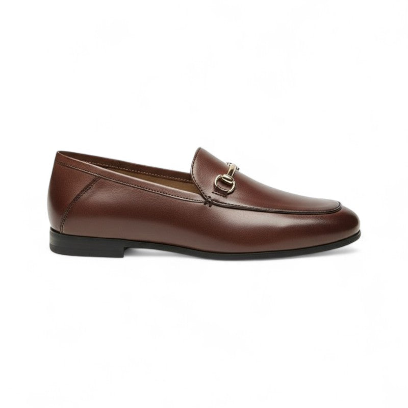 Refined Havana Leather Loafers with Metal Hardware